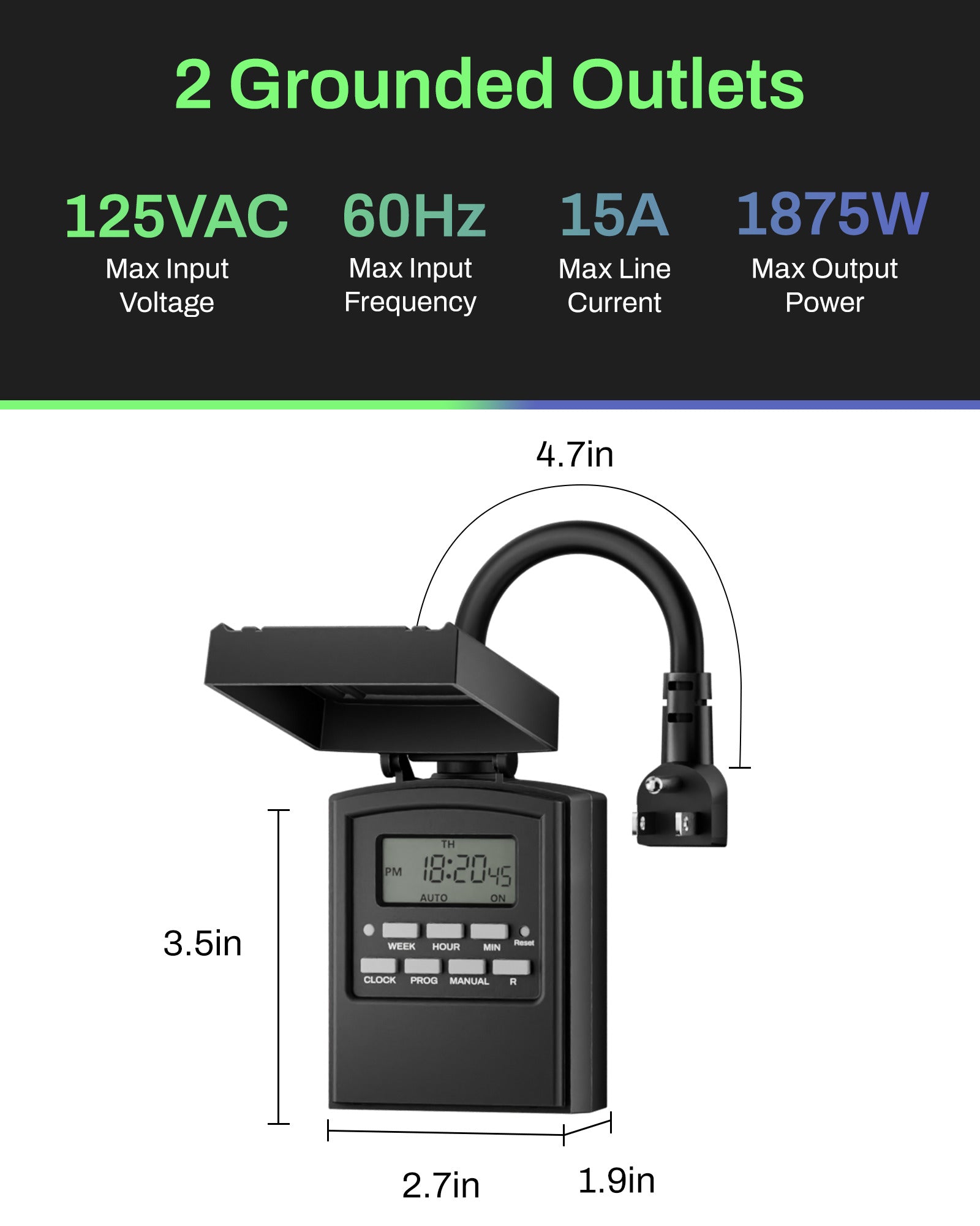 7 Day Outdoor Heavy Duty Digital Programmable Timer Dual Outlet BN-LINK - BN-LINK