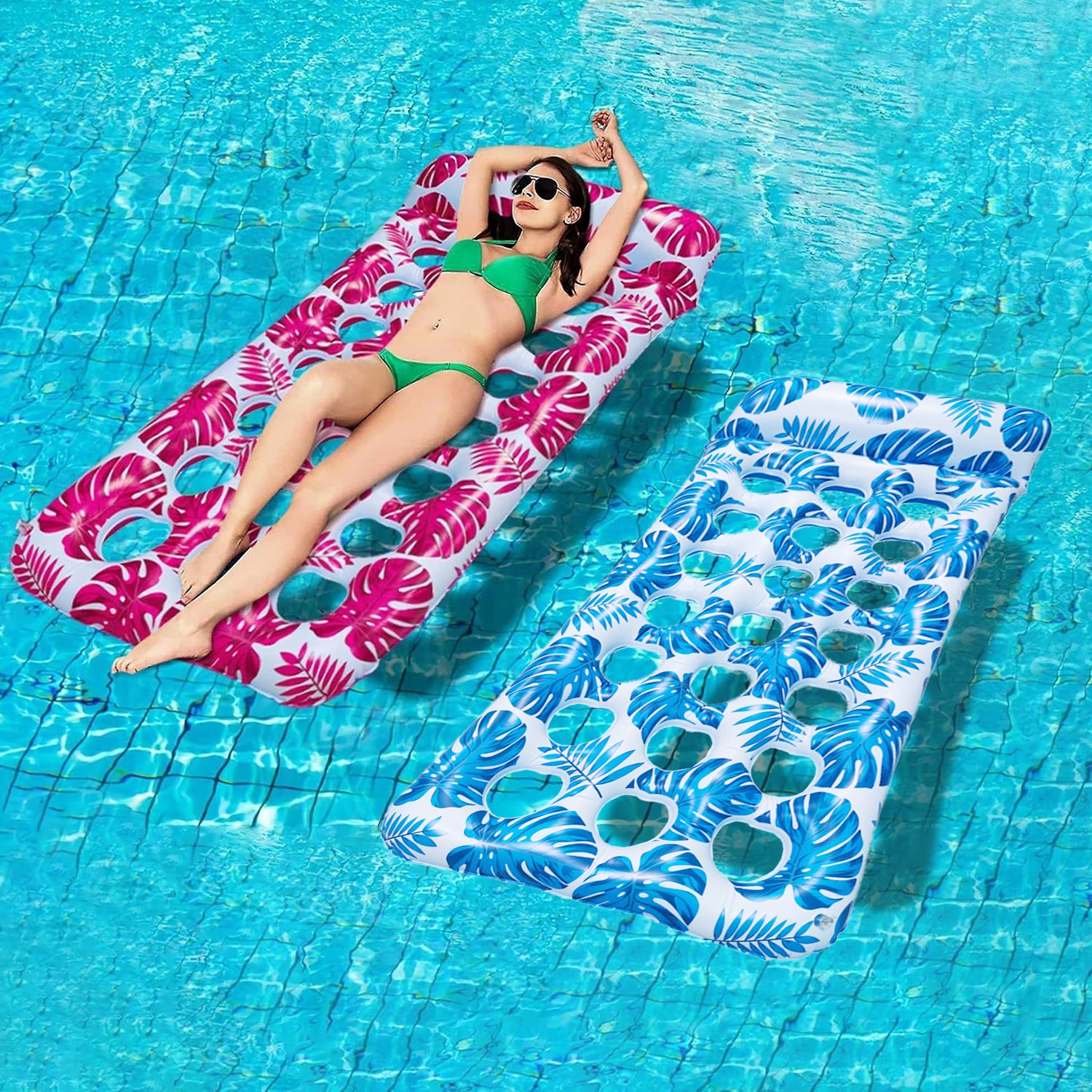 Inflatable Pool Floats Lounger, Water Floats Raft Chair with Cup Holders & Backrest, Beach Pool Party Toys for Adults Bn-link
