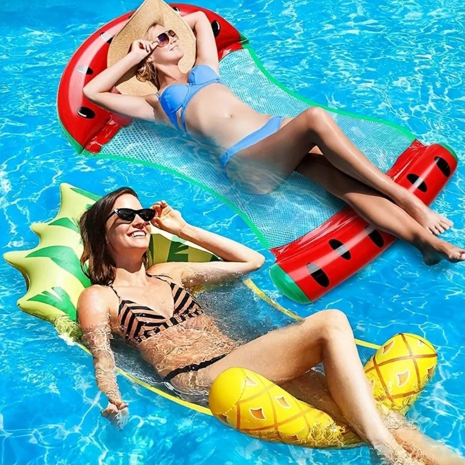 4-in-1 Inflatable Pool Floats Adult, 2 Pack Multi-Purpose Water Hammock, Floating Lounger for Swimming Pool Lake Beach Bn-link