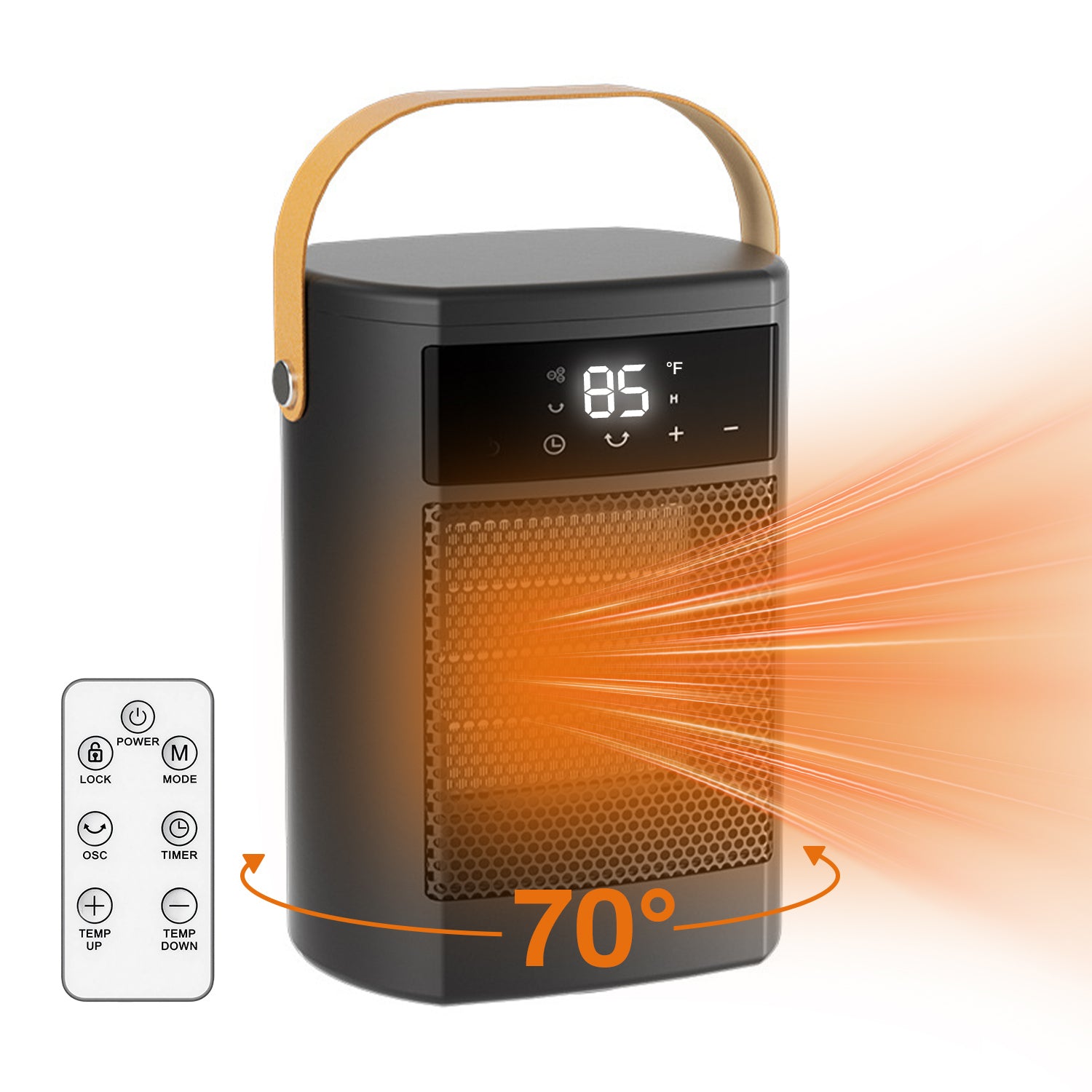 Oscillating Space Heater with Remote, 1500W Portable Electric Space Heater with Thermostat & Timer, Indoor Small Heater with Heating and Fan Modes for Bedroom, Office and Indoor Bn-link
