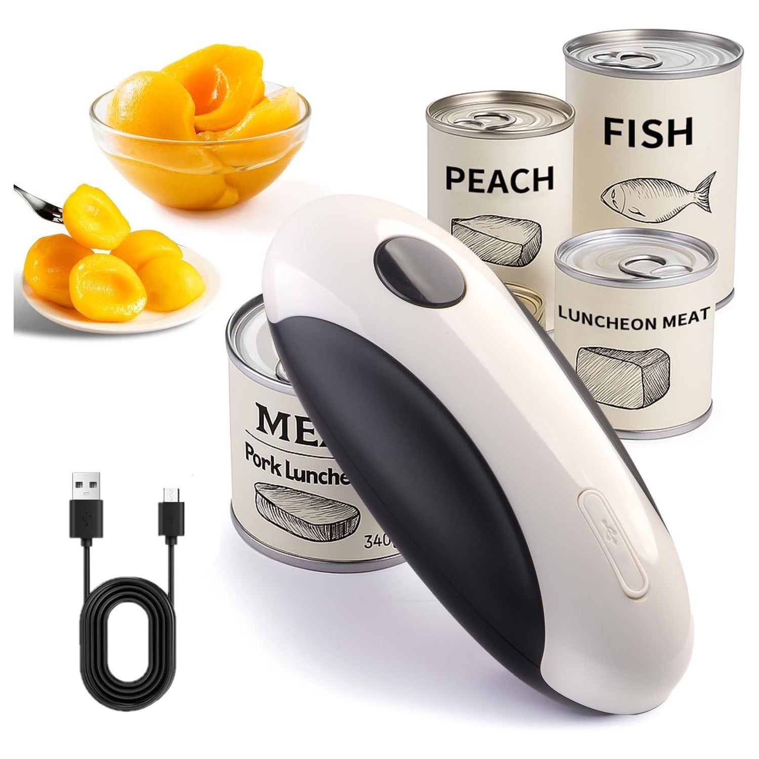 Rechargeable Electric Can Opener, One Touch Automatic Can Opener for Kitchen and Seniors with Arthritis, Smooth Edge & Handsfree, Ultra-Compact Opener Fits All Can Sizes Bn-link