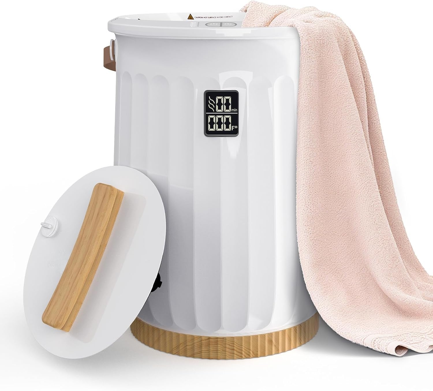 Tower Warmer, 20L Large Hot Towel Warmers Bucket with LED Display, Auto Shut Off, Child Lock, Heat Timer 15/30/45/60 Min Adjustable, for Hot Tub, Bathroom, Spa, White