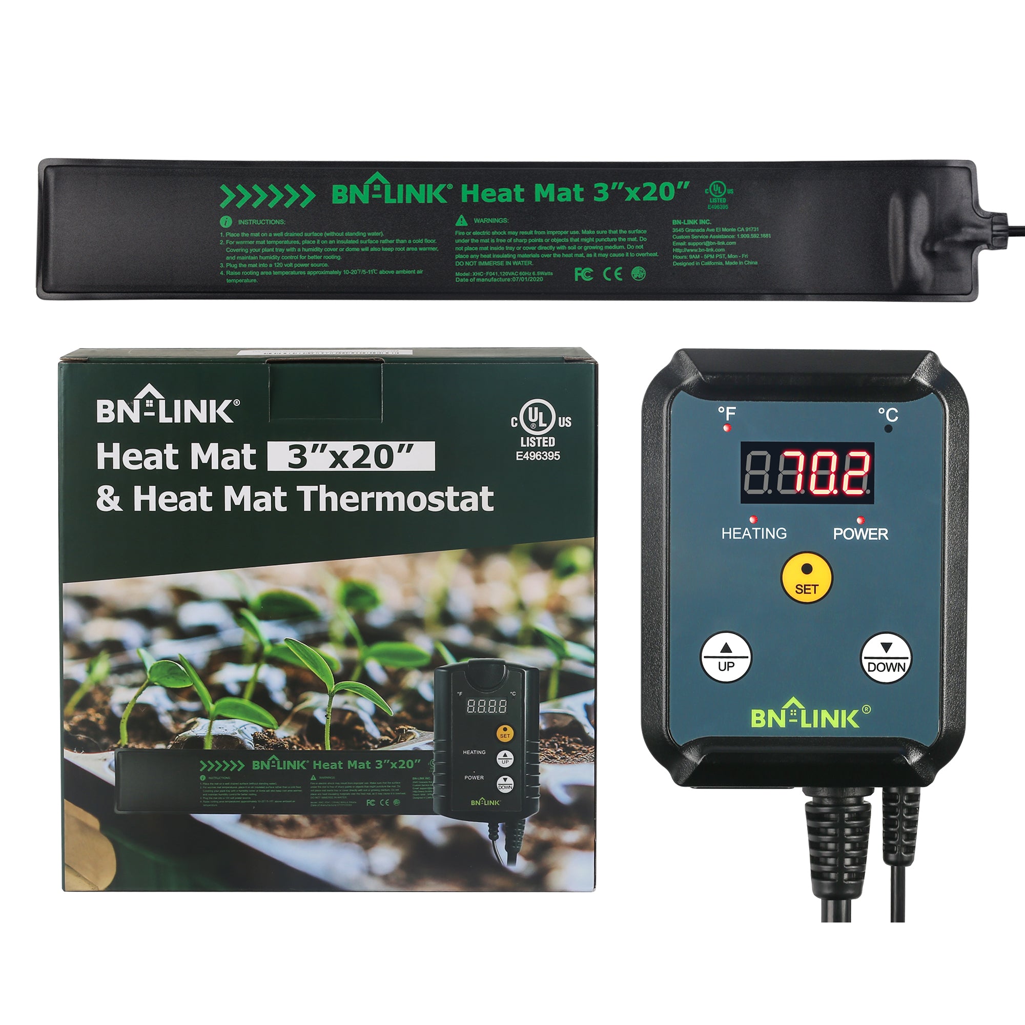 Seedling Heat Mat 3" x 20" with Heating Thermostat Outlet Controller BN-LINK - BN-LINK