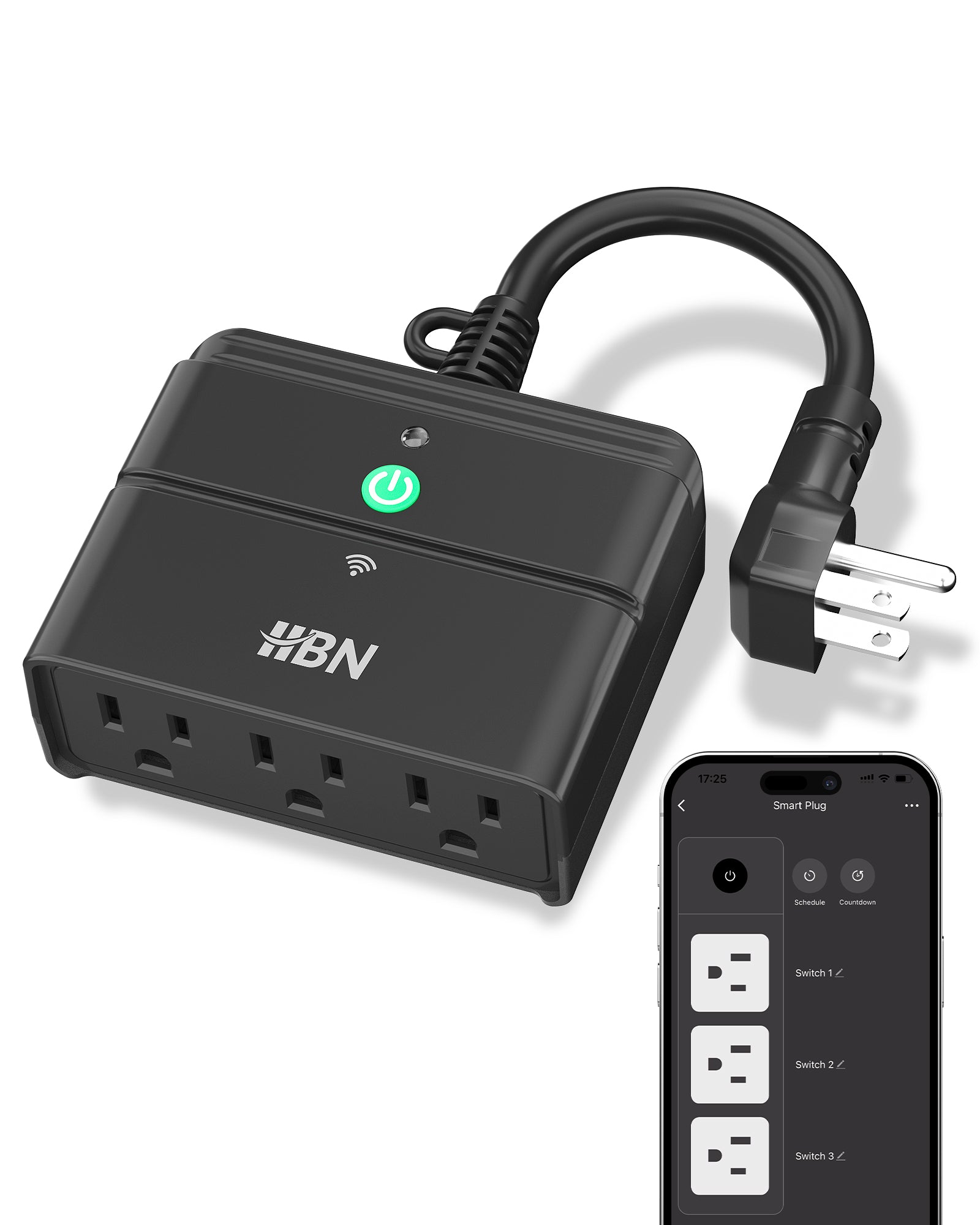 Outdoor Smart Plug Wi-Fi Heavy Duty Outlet with 3 Independent Outlets Compatible Function HBN