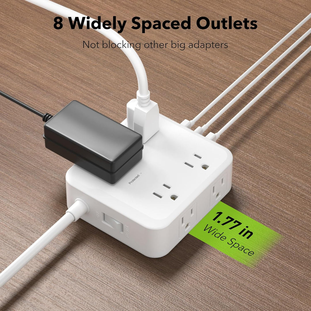 Surge Protector Power Strip with 3 USB Ports(1 USB C and 2 USB A),5 Ft Flat Plug Extension Cord with Multiple Outlets Bn-link - BN-LINK