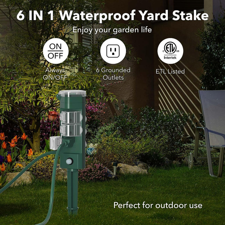 Outdoor Remote Control  Power Strip Yard Stake 6 Grounded Outlets Waterproof (2, 4, 6, 8 Hour) HBN - BN-LINK