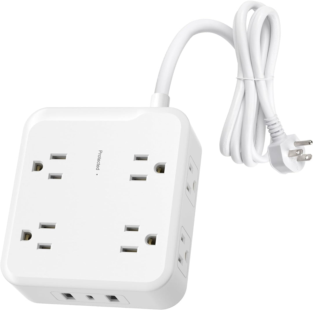 BN-LINK Multi Plug Outlet, USB Wall Charger with 6 Outlets, 3 USB Charging Ports(Total 3.4A) and Auto Sensor LED Night Light, Wall Plug Adapter for