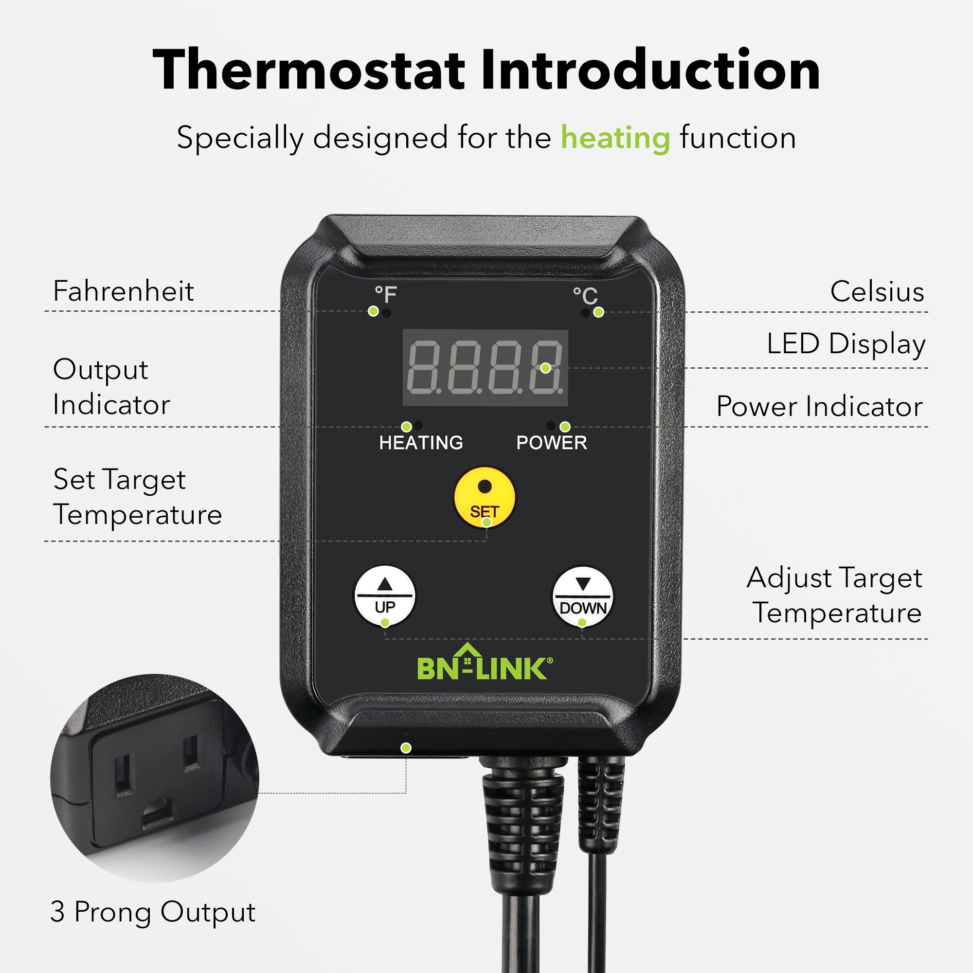 Digital Heat Mat Thermostat Controller 40-108°F BN-LINK