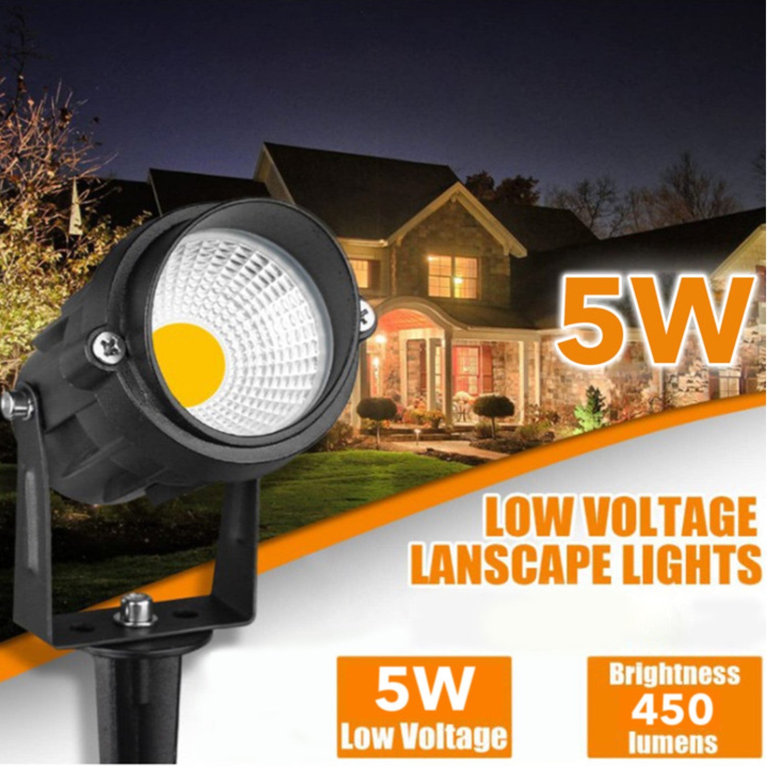 Outdoor Landscape Spotlights, 5W LED Landscape Lights for Yard, IP65 Waterproof Garden Lights, 3000K Warm White, Landscape Lighting for House, Garden, Lawn Decorative (2 Pack) Bn-link