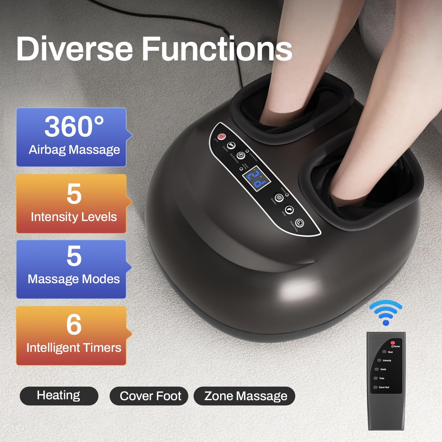 Foot Massager Machine with Heat & 5 Deep-Kneading Modes, 5 Massage Levels & Timer, Remote Control Deep Kneading Machine for Plantar Fasciitis, for Home and Office Use Bn-link
