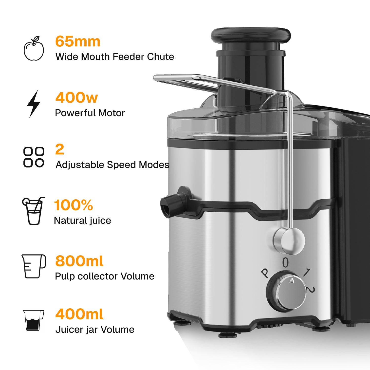 Juicer Machines, 400W Juice Extractor with 2 Speeds,Centrifugal Juicer with 2.6" Wide Feed Chute for Vegetable&Fruit HBN - BN-LINK