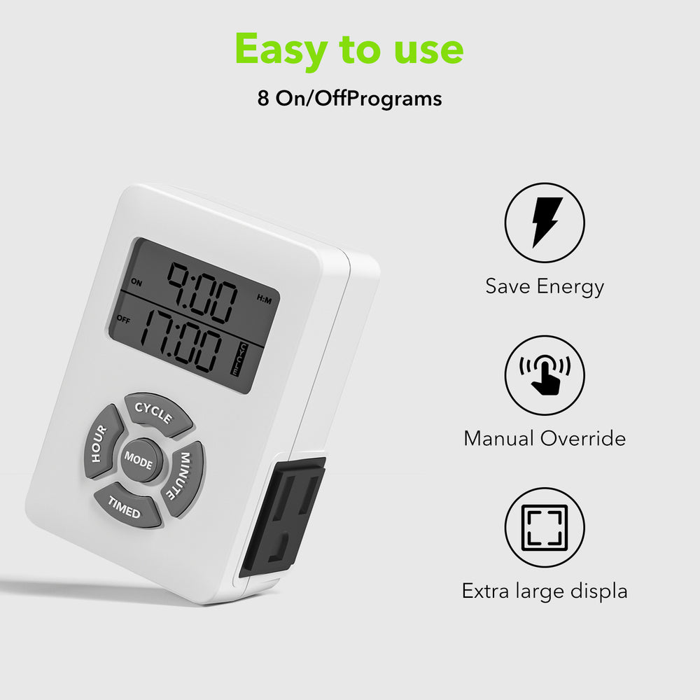 Digital Timer, Repeat Cycle Intermittent Timer Plug 24 Hour Programmab
