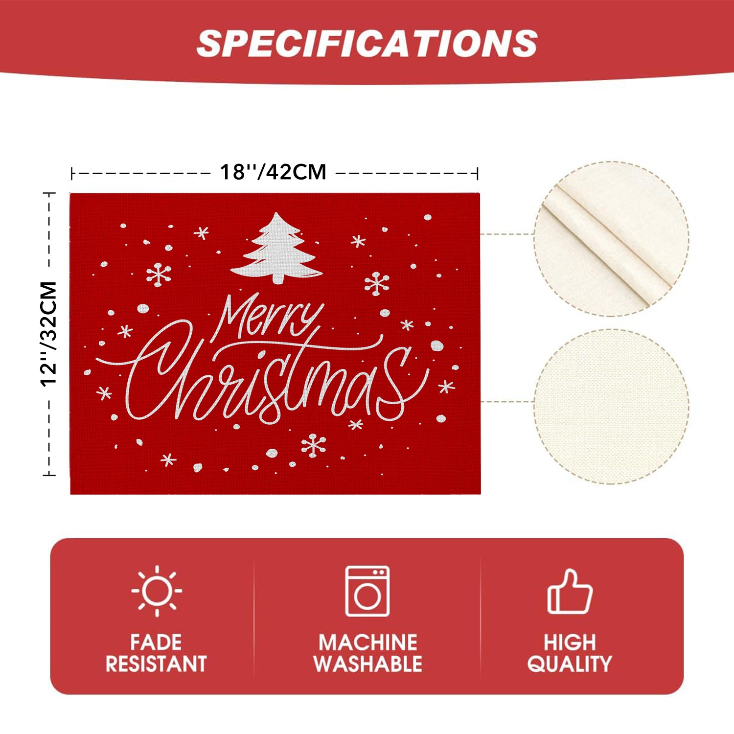 Merry Christmas Placemats for Dining Table, 12x18 Inch Winter Xmas Table Mats for Party Kitchen Dining Decoration Bn-link