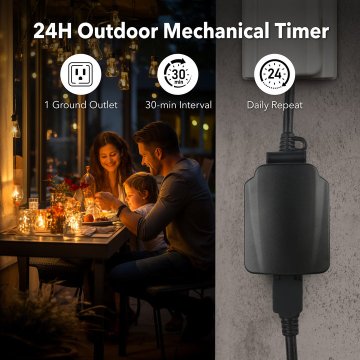 24 Hour Mechanical Outdoor Light Timer 3-Prong BN-LINK - BN-LINK