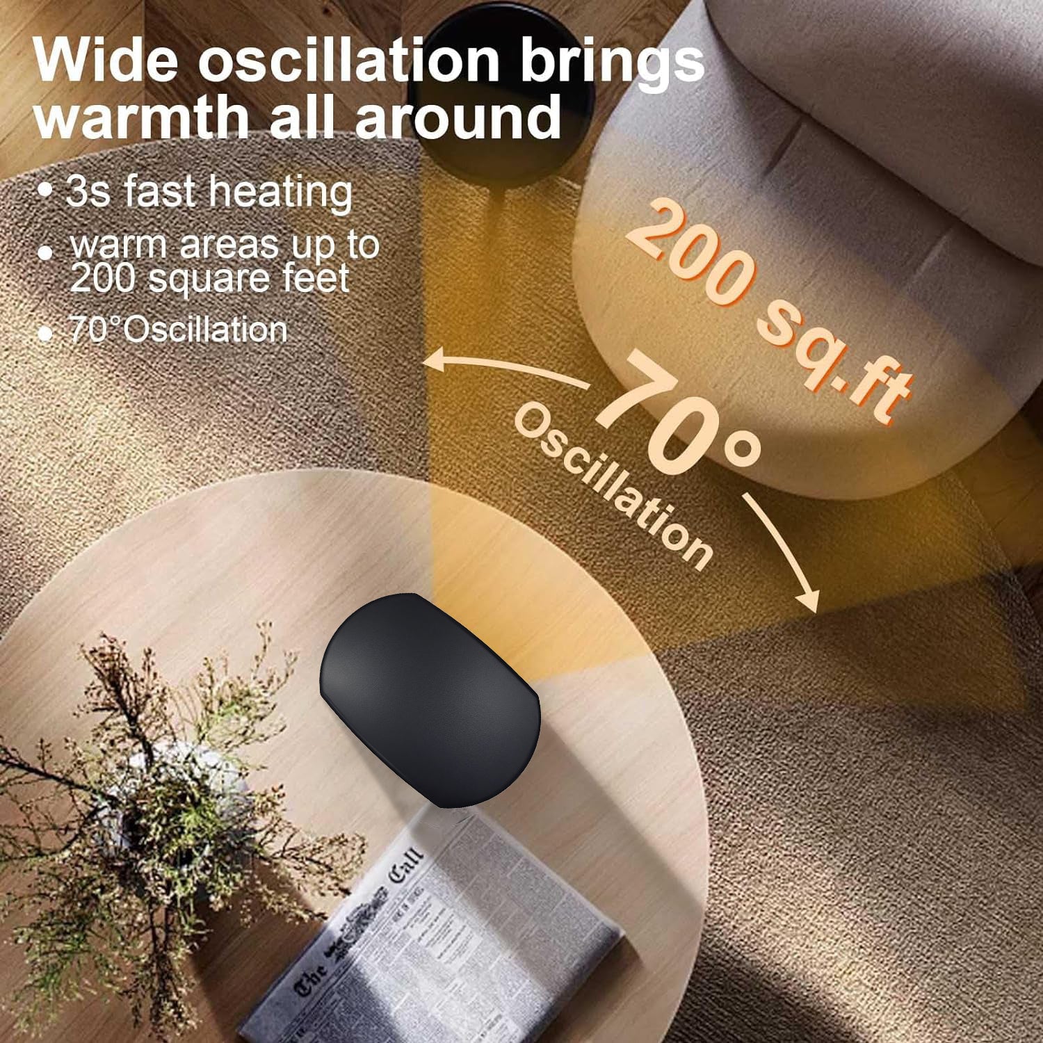Oscillating Space Heater with Remote, 1500W Portable Electric Space Heater with Thermostat & Timer, Indoor Small Heater with Heating and Fan Modes for Bedroom, Office and Indoor Bn-link