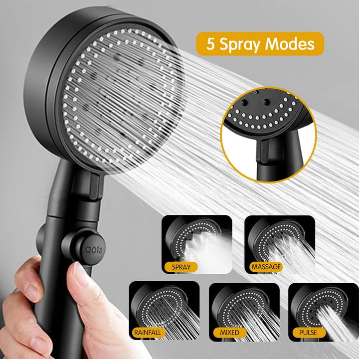 High Pressure Handheld Shower Head 5 Spray Modes with Hose and Adjustable Angle Bracket Bn-link - BN-LINK