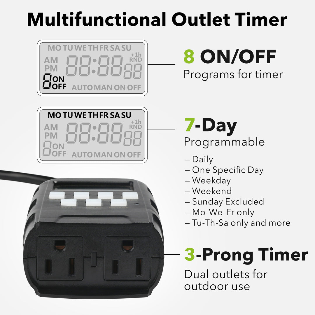 7 Day Heavy Duty Digital Programmable Outdoor Timer Dual Outlet BN-LIN ...