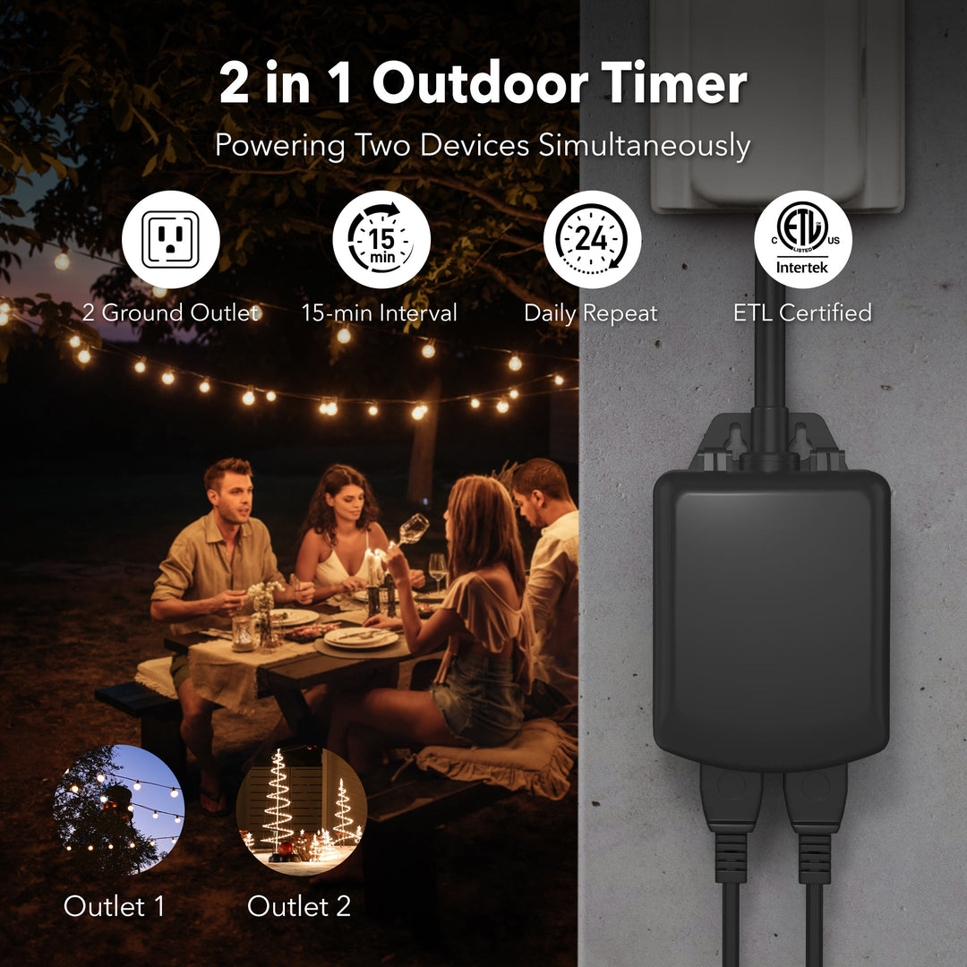 Outdoor Mechanical 24 Hour Programmable Dual Outlet Timer BN-LINK - BN-LINK