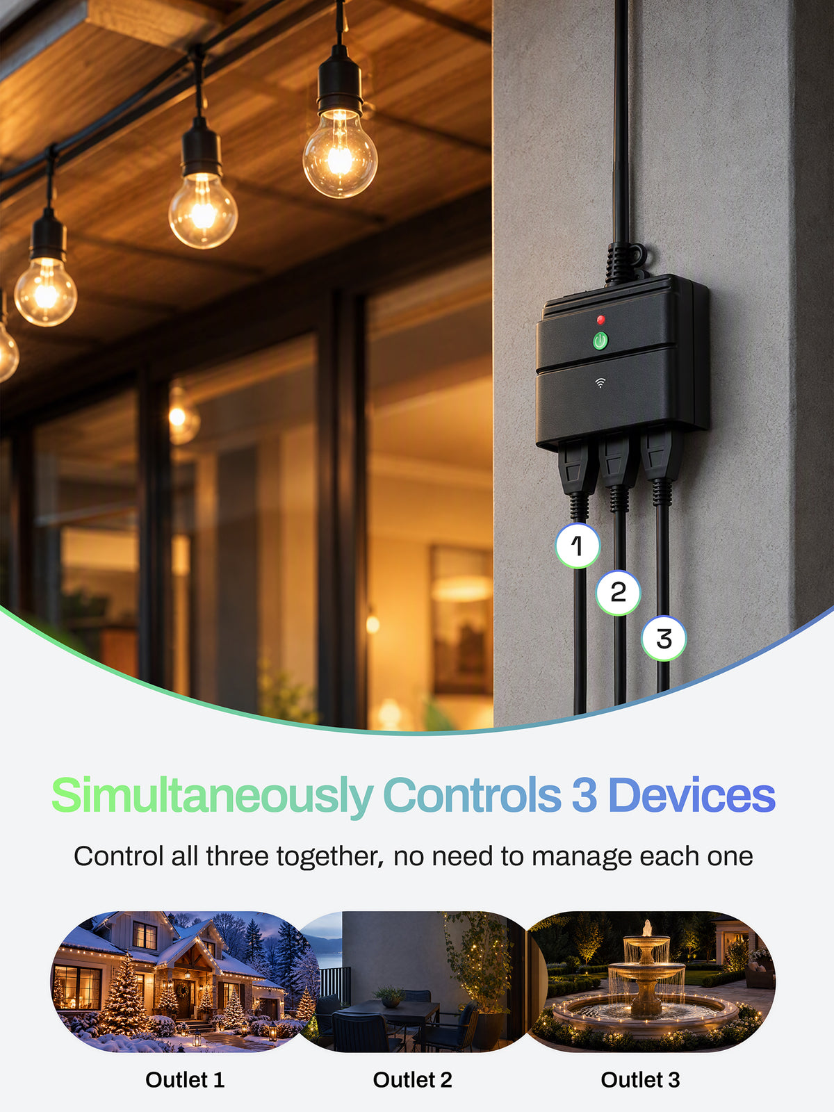 Outdoor Smart Wi-Fi Outlet with 3 Sockets (Individually controlled) Compatible with Alexa and Google Home