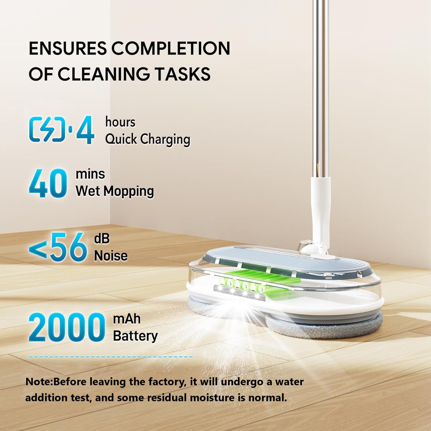 Cordless Electric Mop with Water Sprayer & LED Headlight, Powerful Floor Cleaner with 200ML Water Tank Bn-link