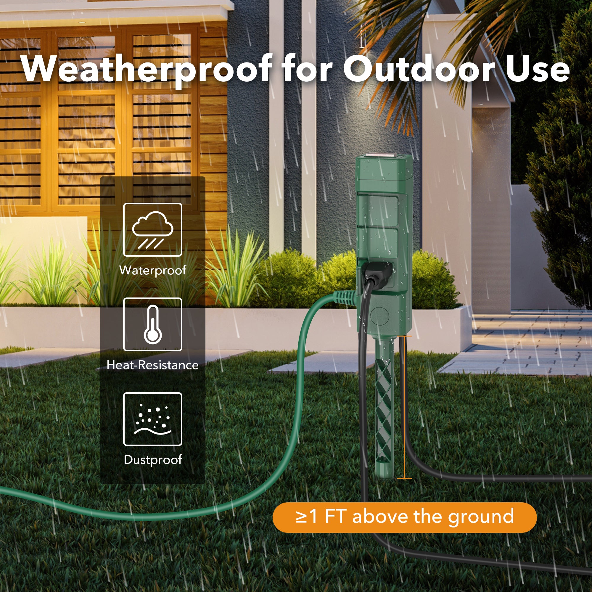 BN-LINK 15ft Outdoor Extension Cord with Power Stake, 6-Outlet