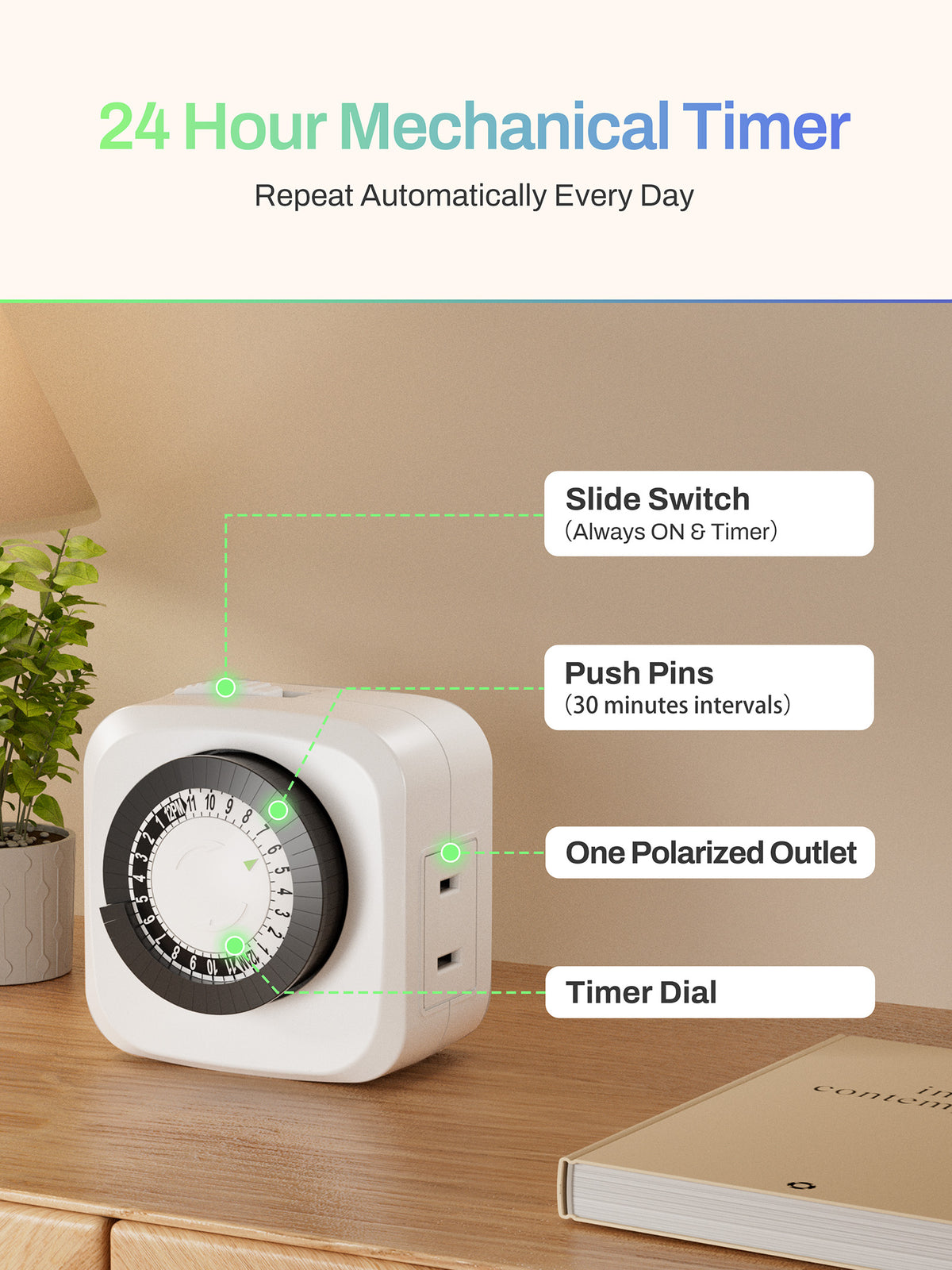 Mini Indoor 24-Hour Mechanical Outlet Timer BN-LINK - BN-LINK