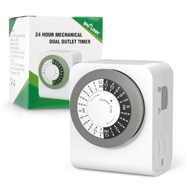 Indoor Dual Outlet Timers Heavy-Duty Mechanical 24-Hour3-Prong Design with 30-Minute Intervals Bn-link - BN-LINK