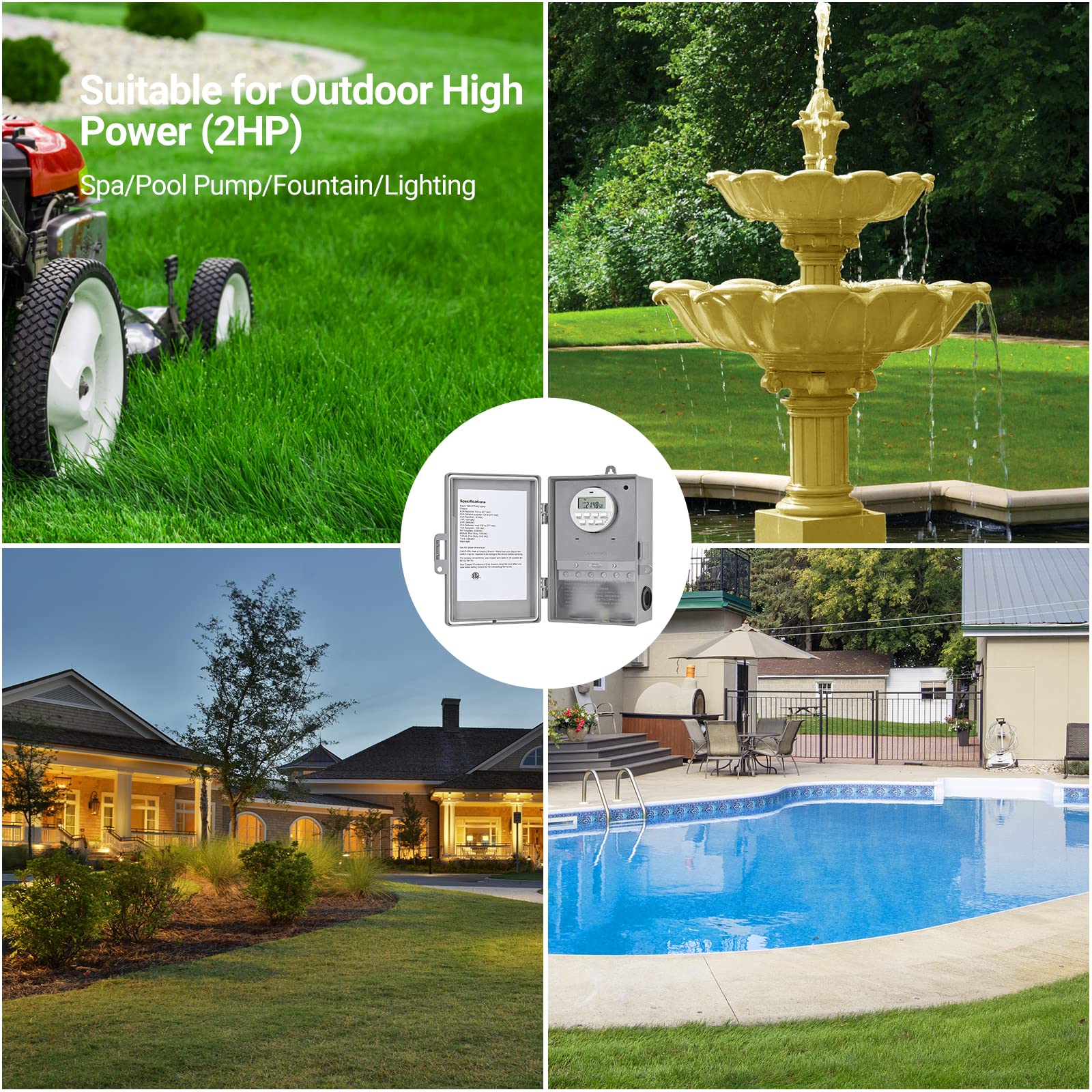 Pool Pump Timer Outdoor Digital Timer Box Heavy Duty 7-Day Programmabl ...