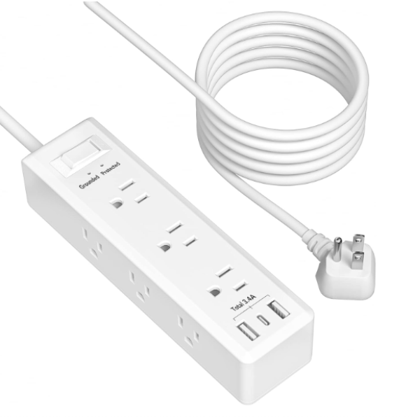 BN-LINK Surge Protector Power Strip with 9 Outlets 2 USB-A 1 USB-C (TOTAL 3.4A), 3-Side Outlet Extender Strip with 5 ft Extension Cord, Flat Plug