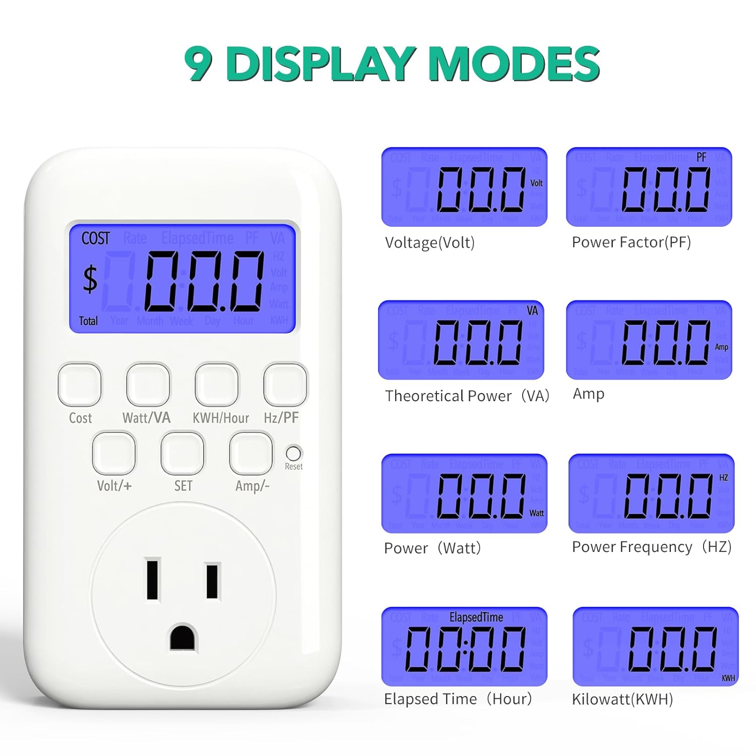 Electricity Usage Monitor LCD Plug in Power Meter Digital Cost HBN - BN-LINK