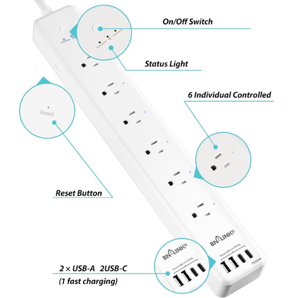 Smart Wifi Power Strip Compatible with Alexa Google Home Surge Protector BN-LINK - BN-LINK