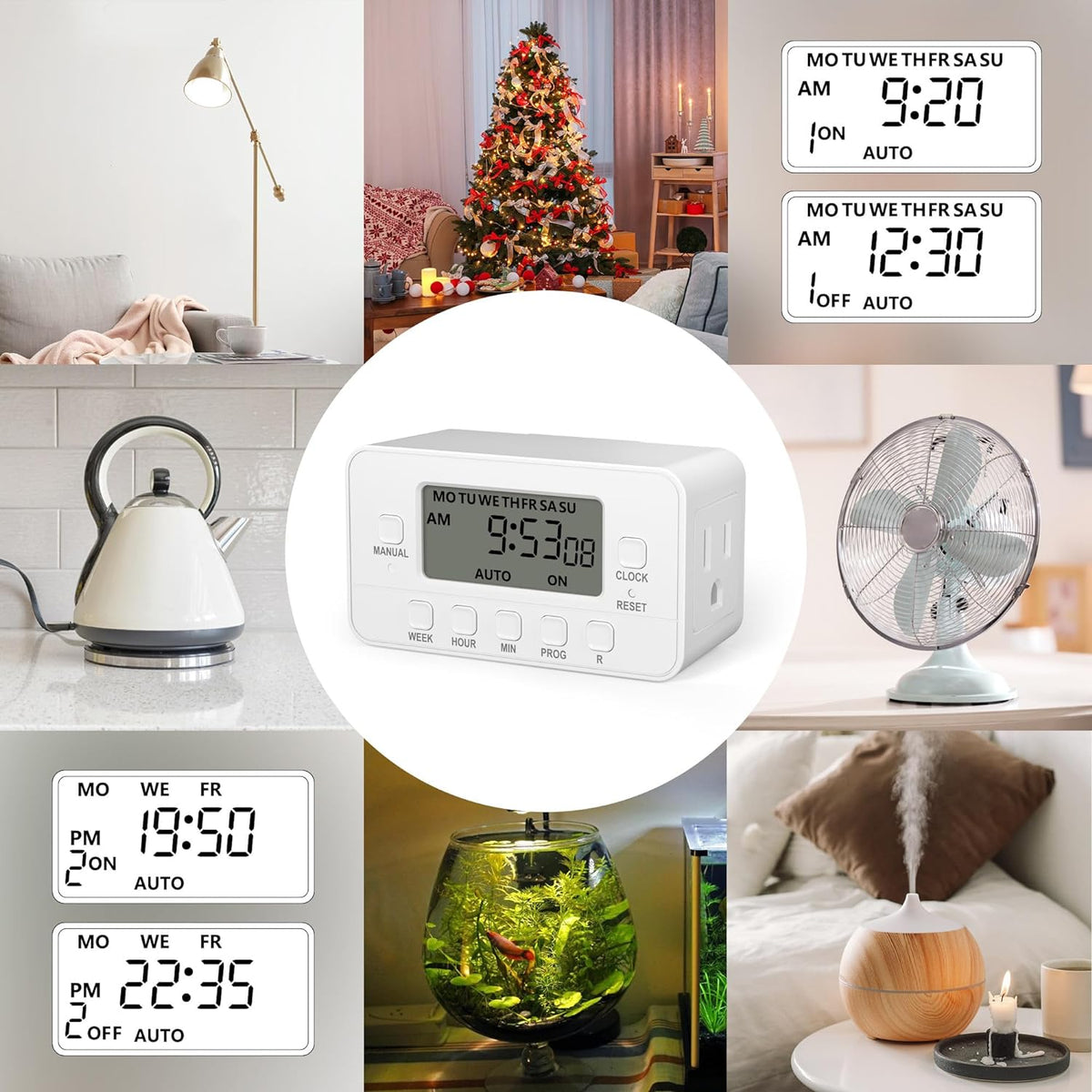 7-Day Heavy Duty Digital Timer with Dual Outlet LCD Display 3-Prong BN