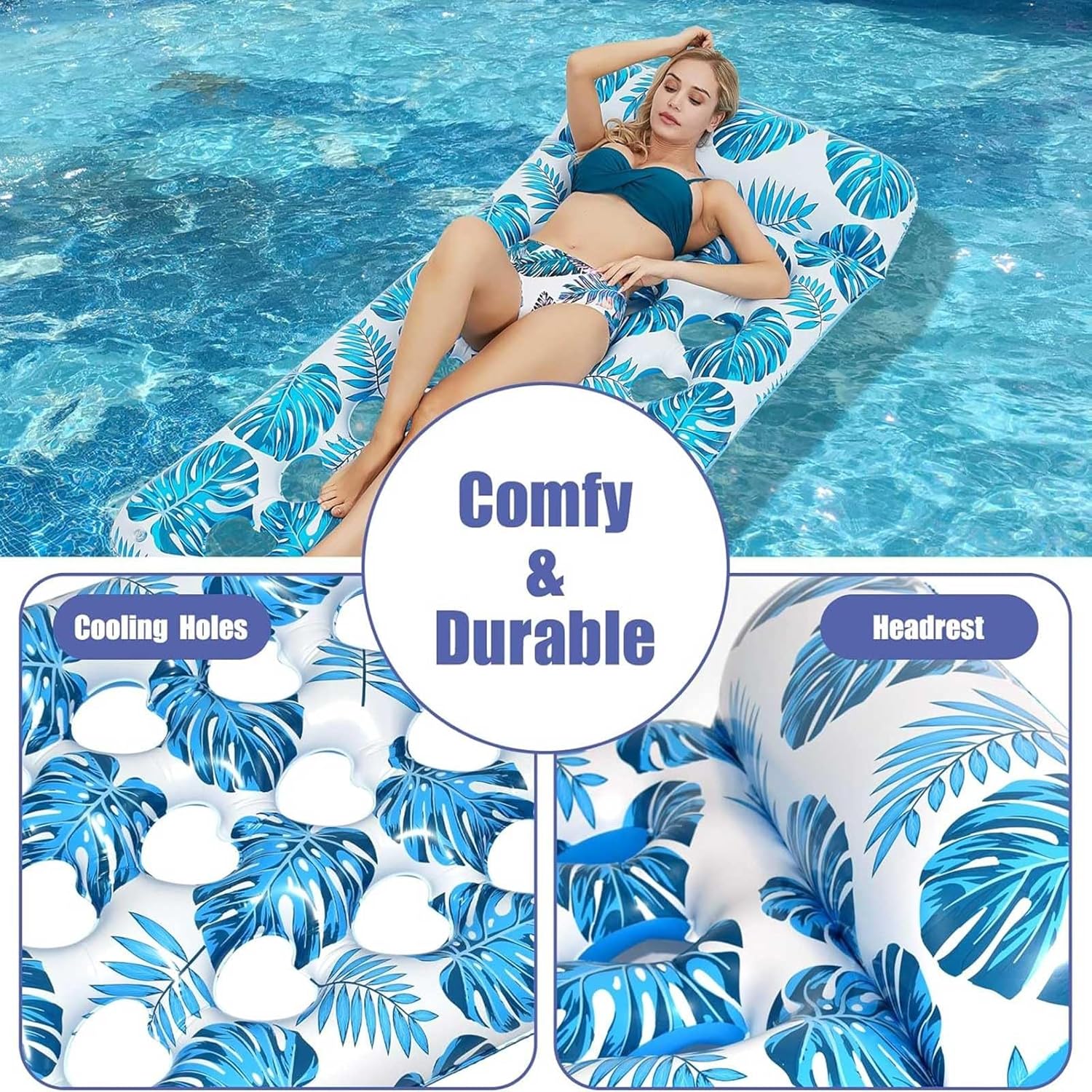 Inflatable Pool Floats Lounger, Water Floats Raft Chair with Cup Holders & Backrest, Beach Pool Party Toys for Adults Bn-link