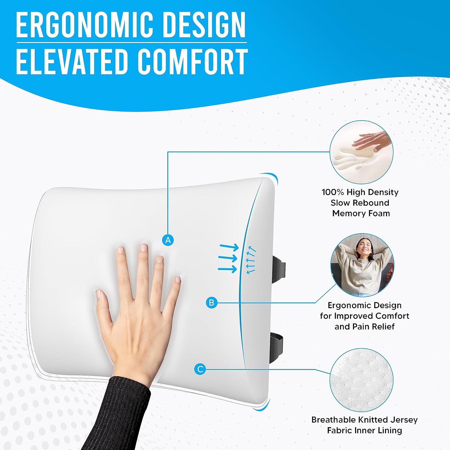 Seat Cushion and Lumbar Support Pillow Set for Office Chairs, Back Support Memory Foam Gel Cushion Bn-link