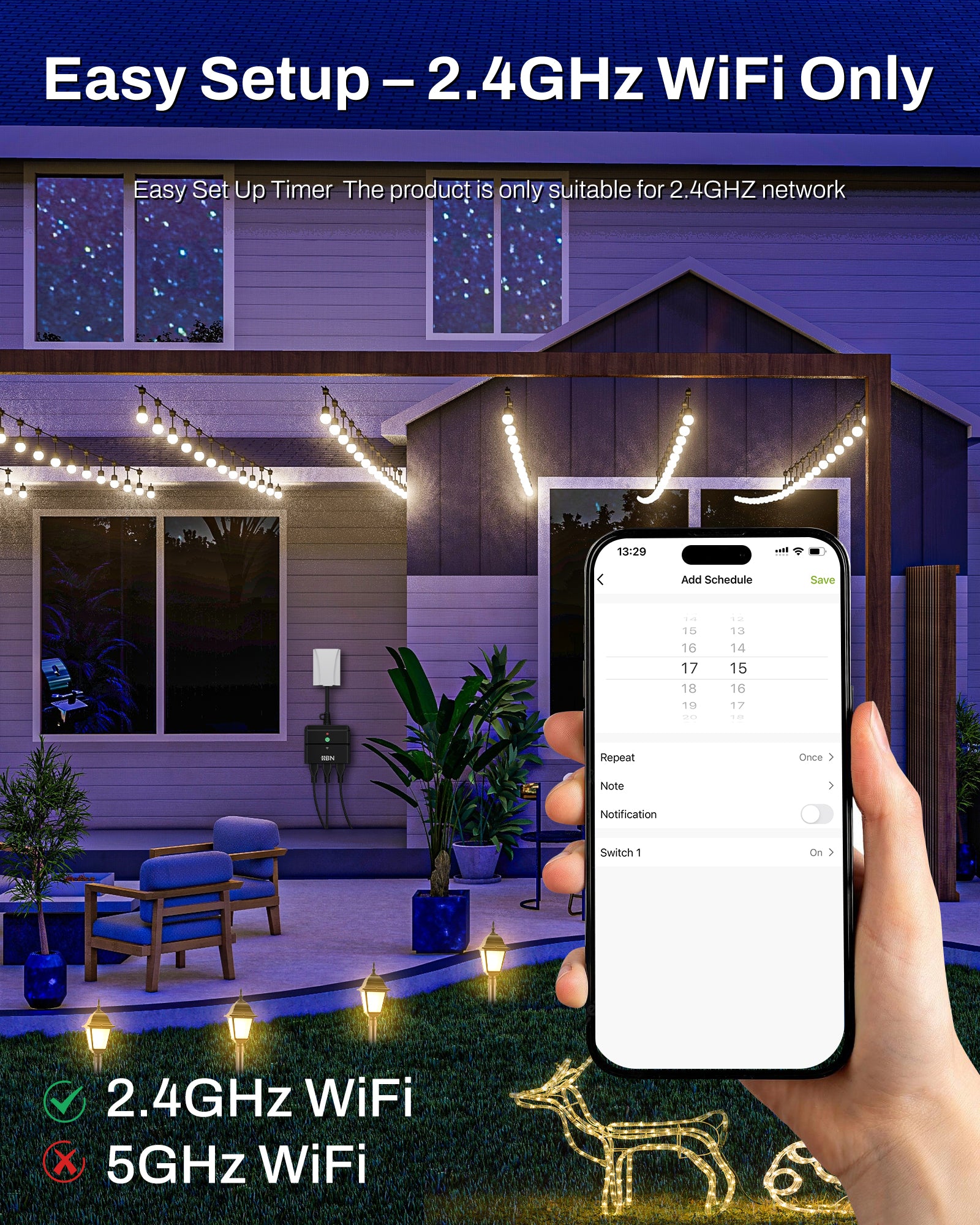 Outdoor Smart Wi-Fi Plug Outlet with 3 Sockets Compatible Function BN-LINK - BN-LINK