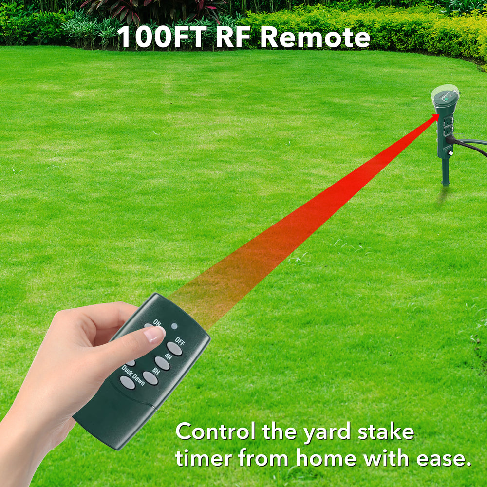 Outdoor Multi Socket Timer Yard Stake with Photocell Countdown Timer a