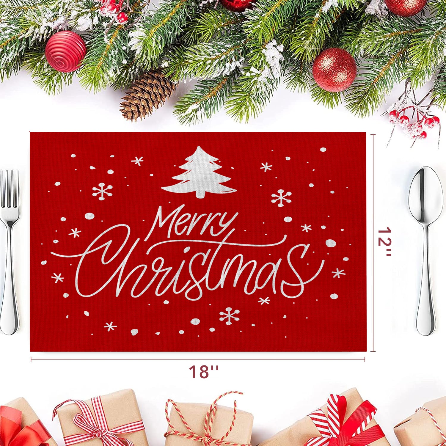 Merry Christmas Placemats for Dining Table, 12x18 Inch Winter Xmas Table Mats for Party Kitchen Dining Decoration Bn-link