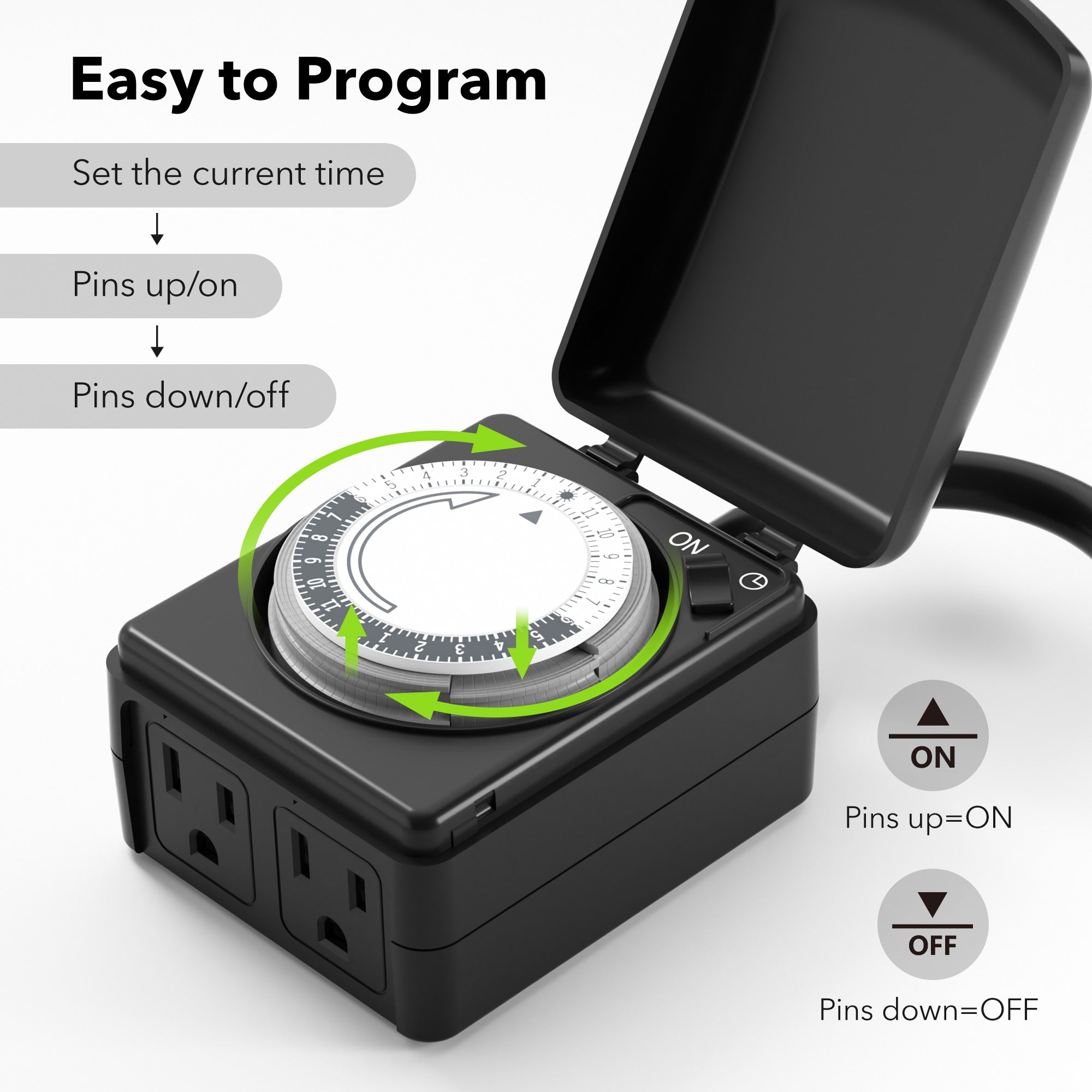 Outdoor Mechanical 24 Hour Programmable Dual Outlet Timer BN-LINK - BN-LINK