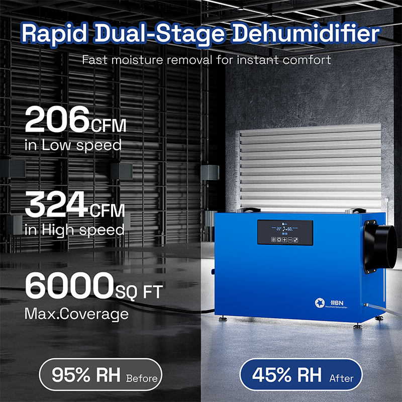 HBN 127 Pints Commercial Dehumidifier for Basement with Pump and Drain hose，Crawl Space Dehumidifier Up to 6000 sq ft,Auto Defrost, Memory Starting
