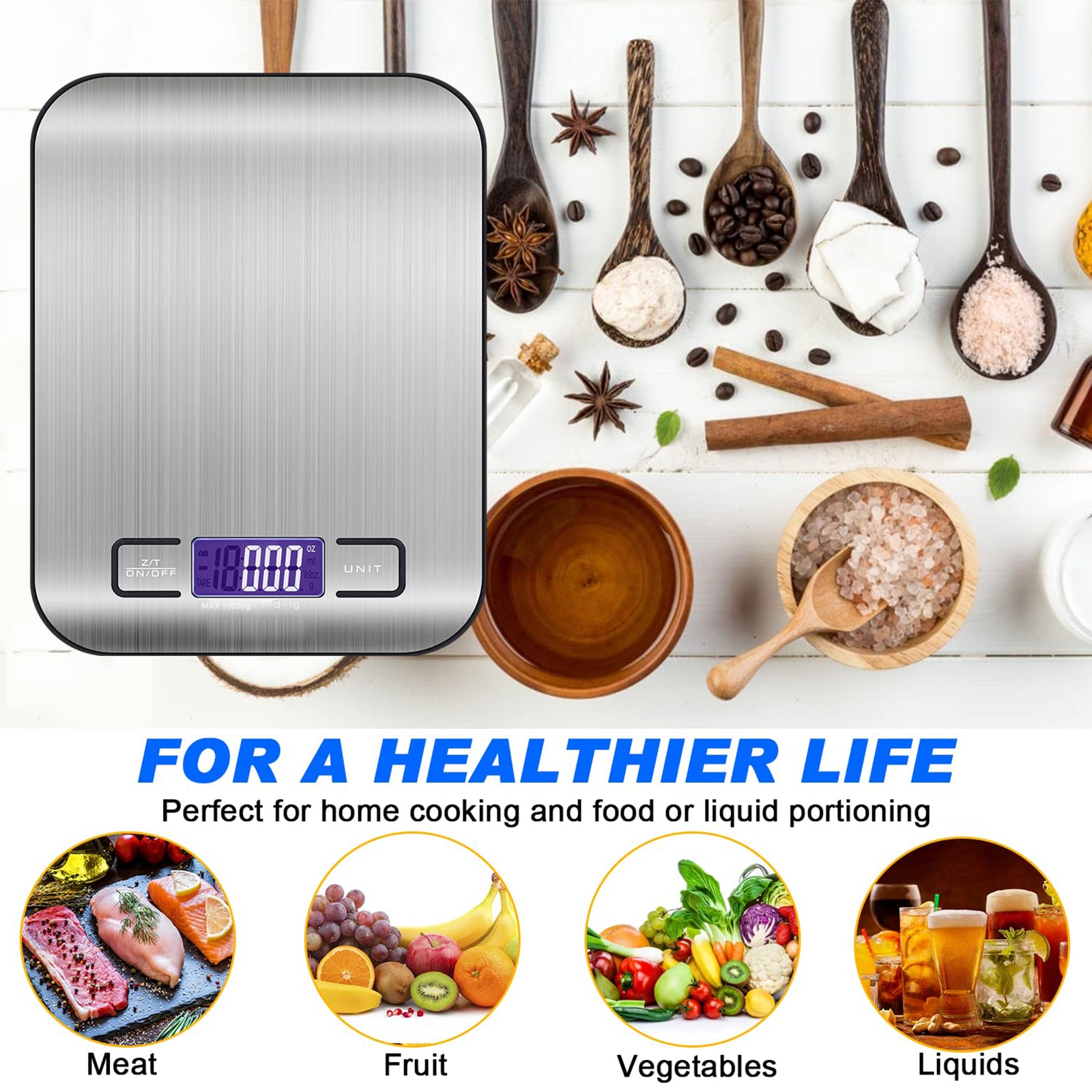 Digital Food Scale 22lb Kitchen Scales Grams and Ounces for Weight Loss Bn-link - BN-LINK