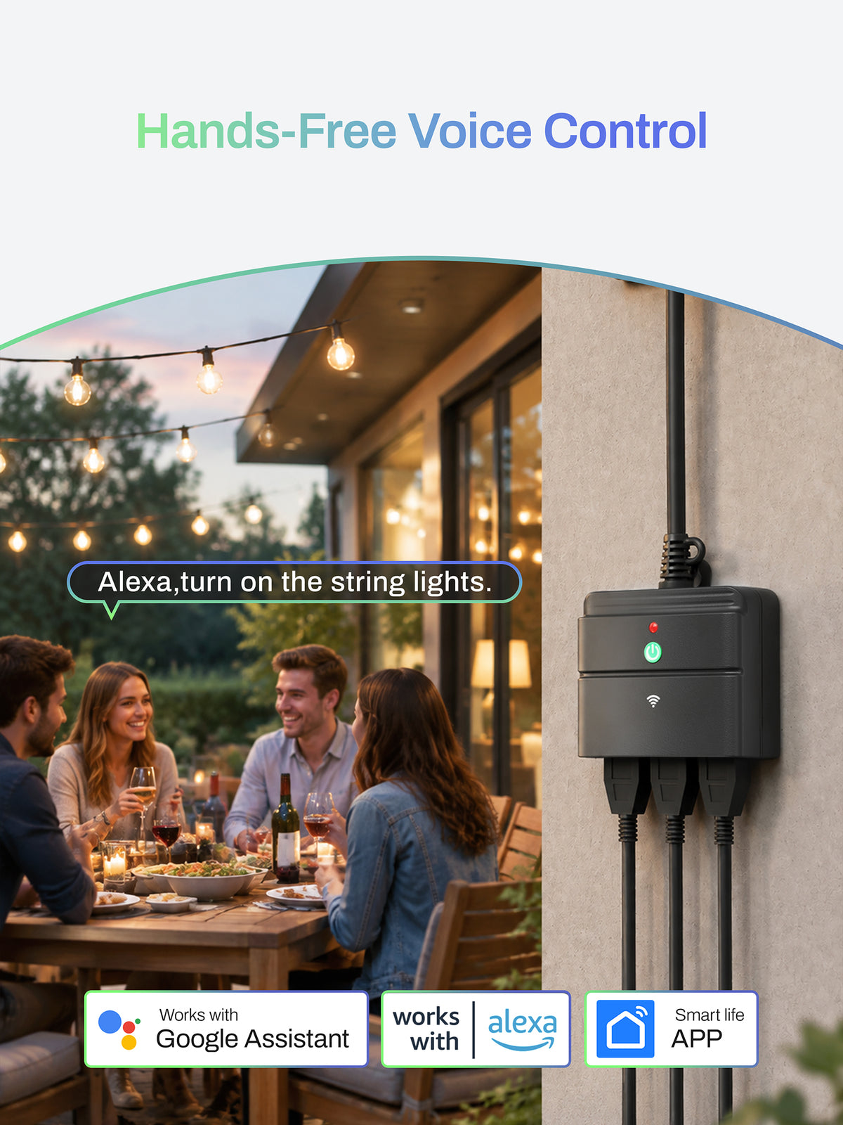 Outdoor Smart Wi-Fi Outlet with 3 Sockets (Individually controlled) Compatible with Alexa and Google Home