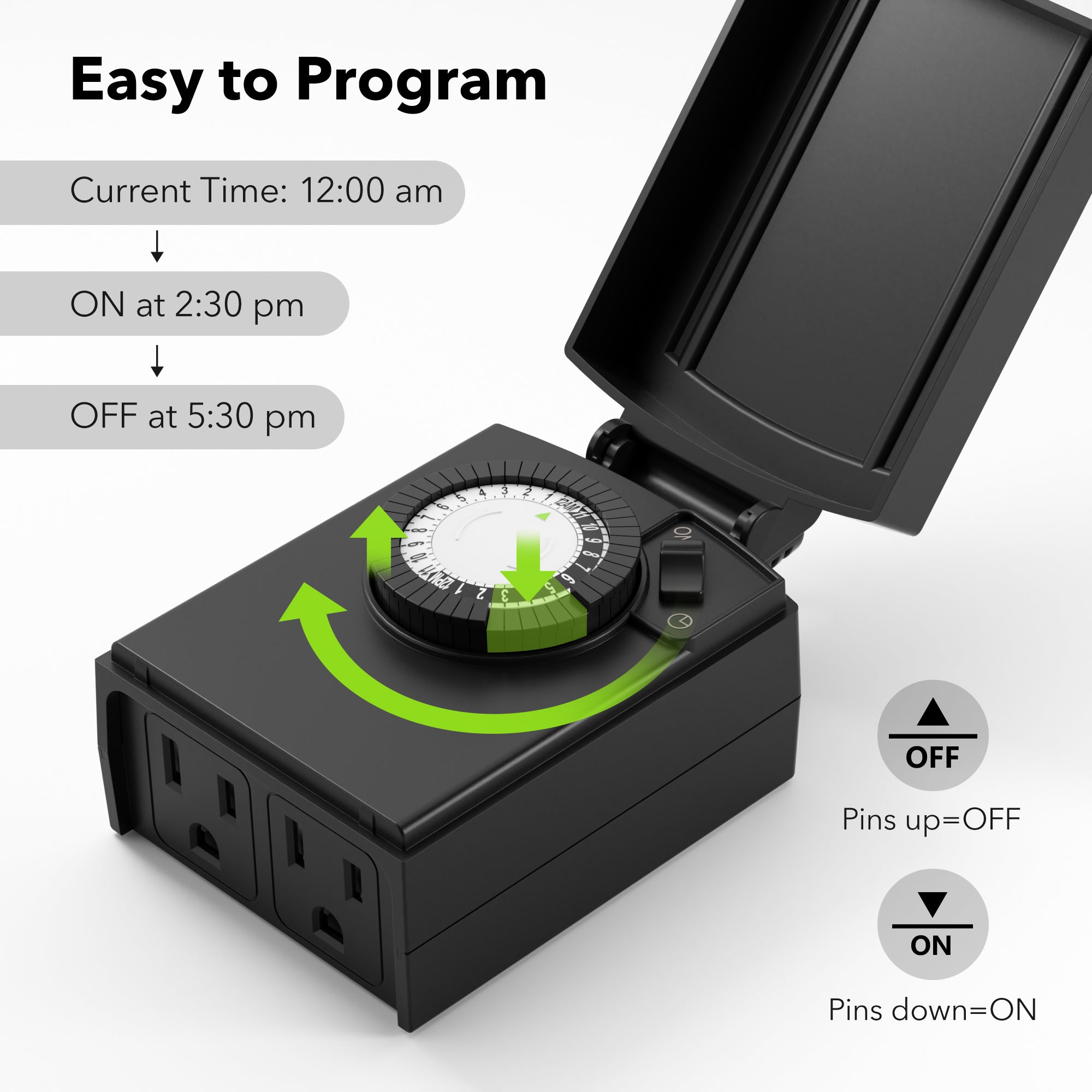Outdoor Mechanical 24 Hour Programmable Dual Outlet Timer BN-LINK