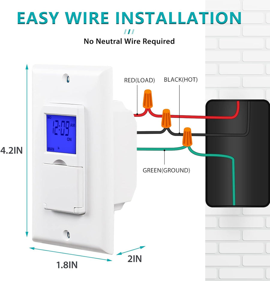7 Day Programmable Astronomical InWall Timer Switch No Neutral Wire R