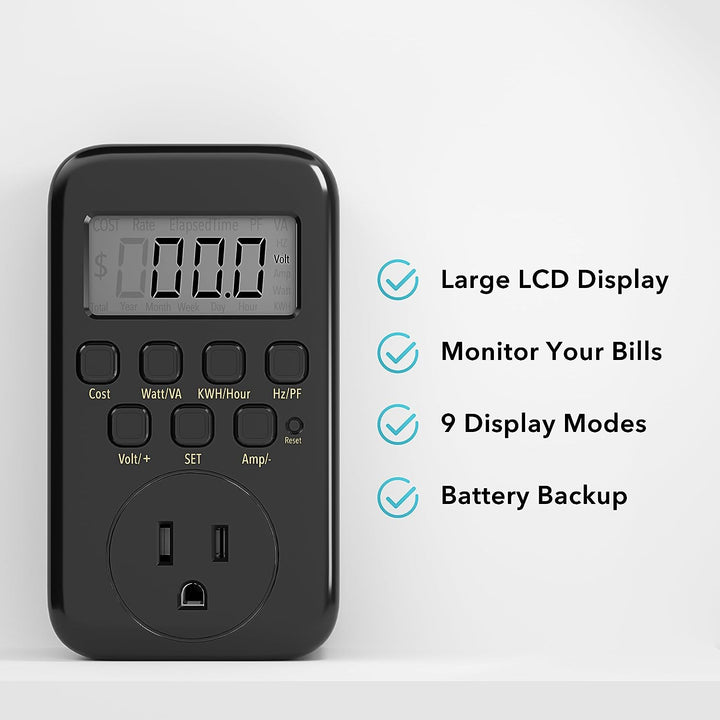 Digital Energy Meter Voltage Amps Electricity Usage Monitor Wall Socket LCD Display Bn-link - BN-LINK