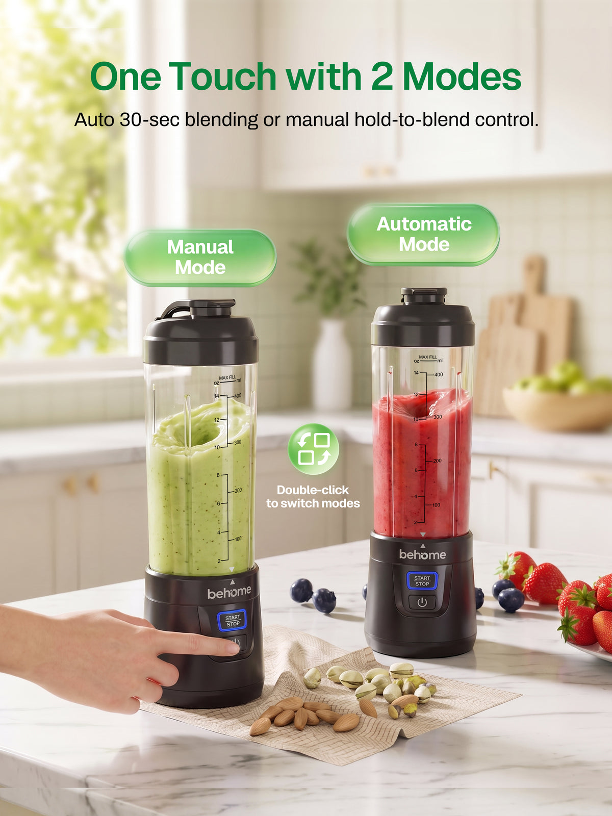 Portable Blender Smoothies and Shakes, Personal Juicer 14 OZ BPA Free Portable Cups, USB-C Rechargeable, Dishwasher Safe Parts - Mini Small Blenders Cup Fits Home, Office, Gym, Travel