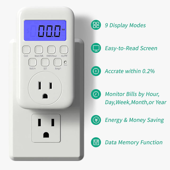 Electricity Usage Monitor LCD Plug in Power Meter Digital Cost HBN - BN-LINK