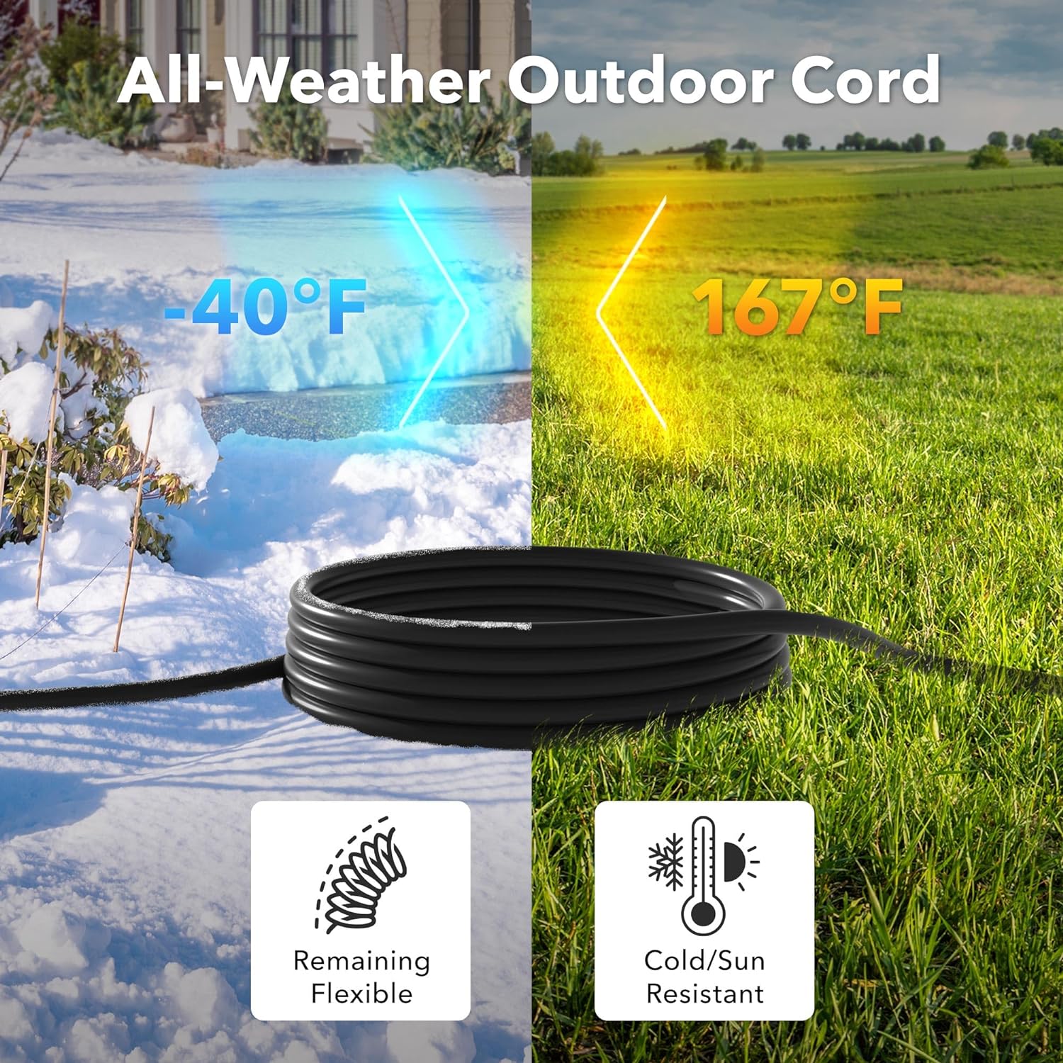 15ft Waterproof Outdoor Extension Cord 12/3 SJTW Heavy Duty Power Black Cord Bn-link - BN-LINK