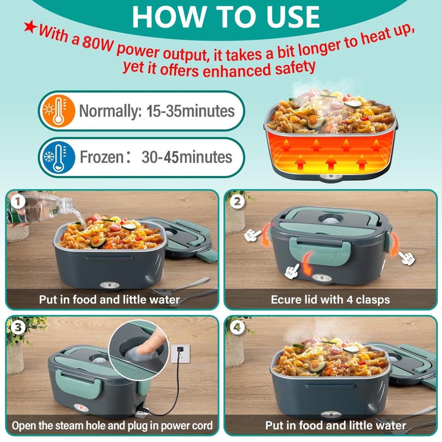 Electric Lunch Box, 3 in 1 Heated Lunch Boxes for Adults, Stainless Steel Food Warmer with 1.5L Container Fork & Spoon, for Work/Car/Truck/Travel Bn-link