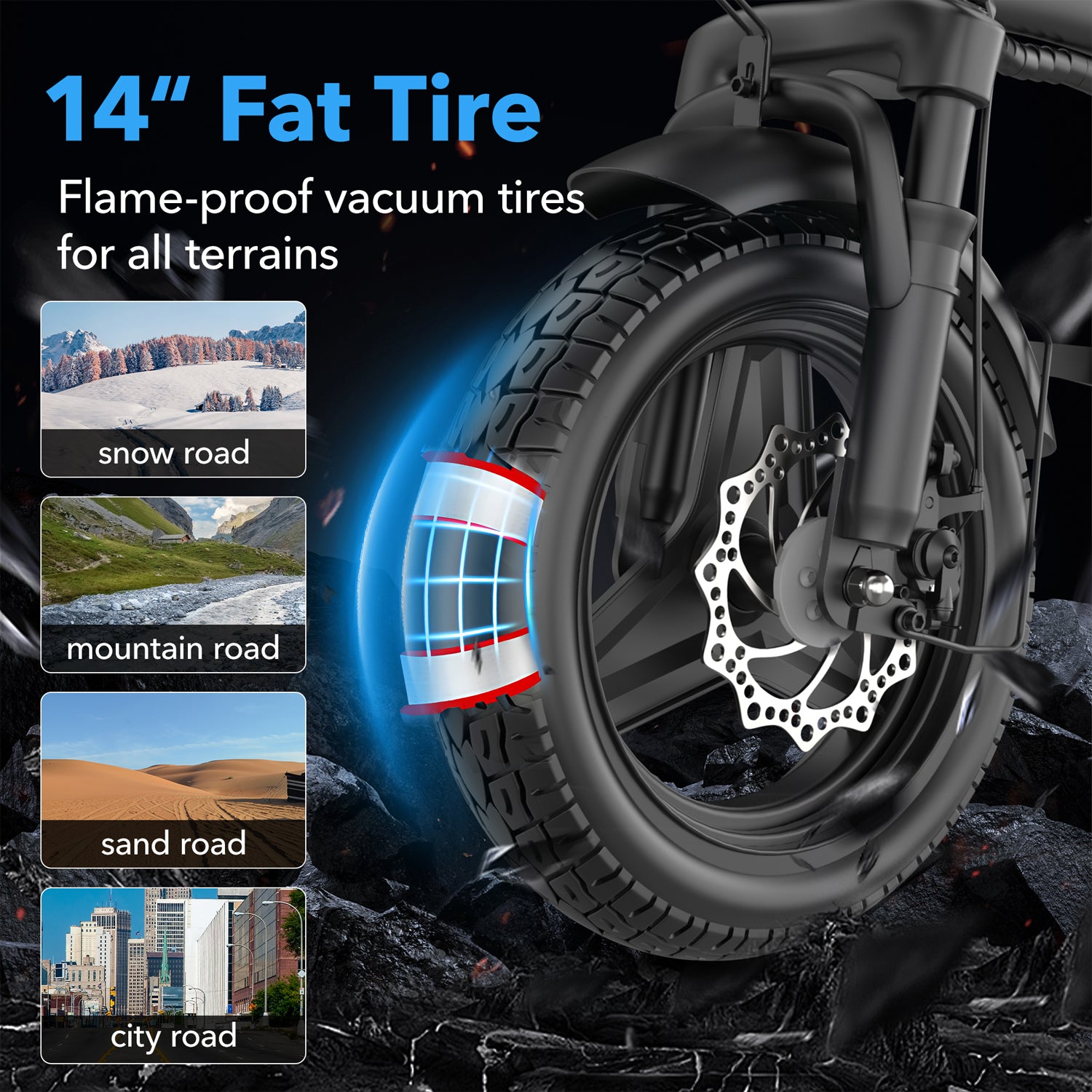 Foldable Electric Bike for Adults, 500W Motor up to 20 MPH, 25 Miles Range, 48V Removable Lithium Battery, Dual Shock Absorption, 14" Tires, Compact Commuter Mini E-Bike44