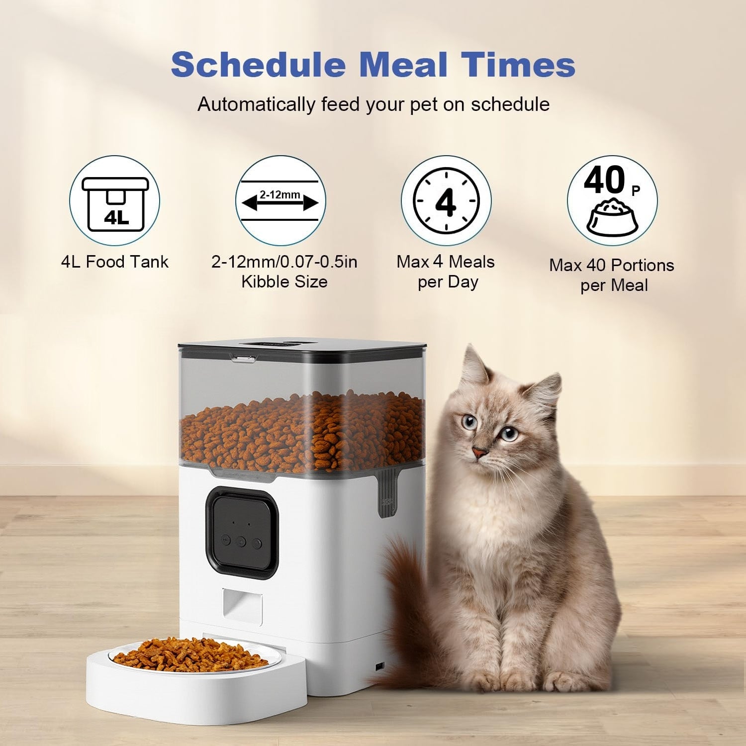 Automatic Cat Feeder 4L/6L WIFI, 2.4G WiFi Timed Cat Food Dispenser, 4L Automatic Cat Food Dispenser for Small Pets Indoor Bn-link